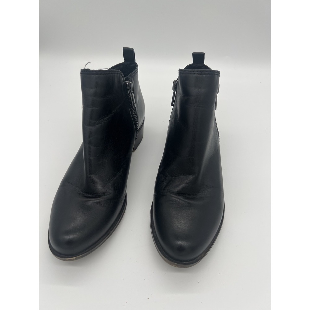 Lucky Brand Women's Black Leather Ankle Boots US 6.5 M Block Heel Zip Up